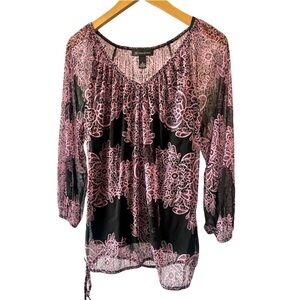 I.N.C. International Concepts Black Lilac /Pink Paisley Sheer Blouse L